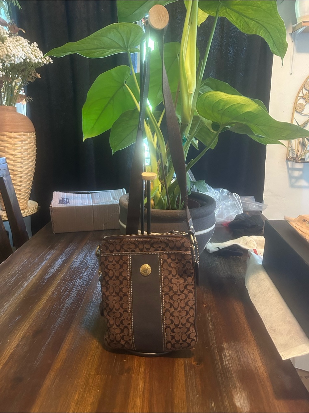 Coach Brown and Dark Brown Signature Crossbody